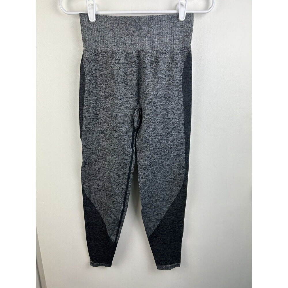 PINK Victoria's Secret Seamless Leggings Crop High Waist Gray/Black Heart Sz M